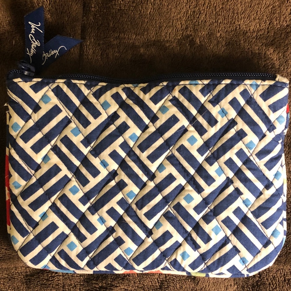 Vera Bradley cosmetic case, lined, blue geometric
